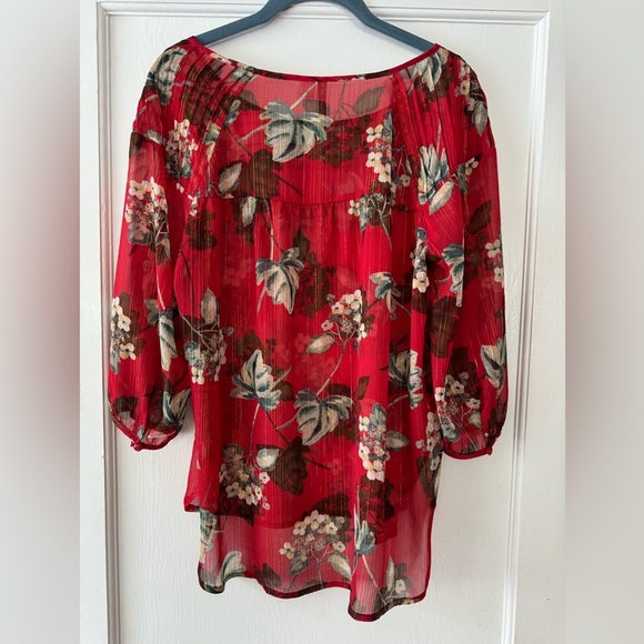 LC Lauren Conrad Red Floral Blouse - Picture 9 of 11